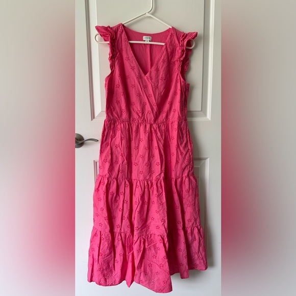 J.Crew Cotton Eyelet Midi Dress-Tropical Azalea - Picture 10 of 12